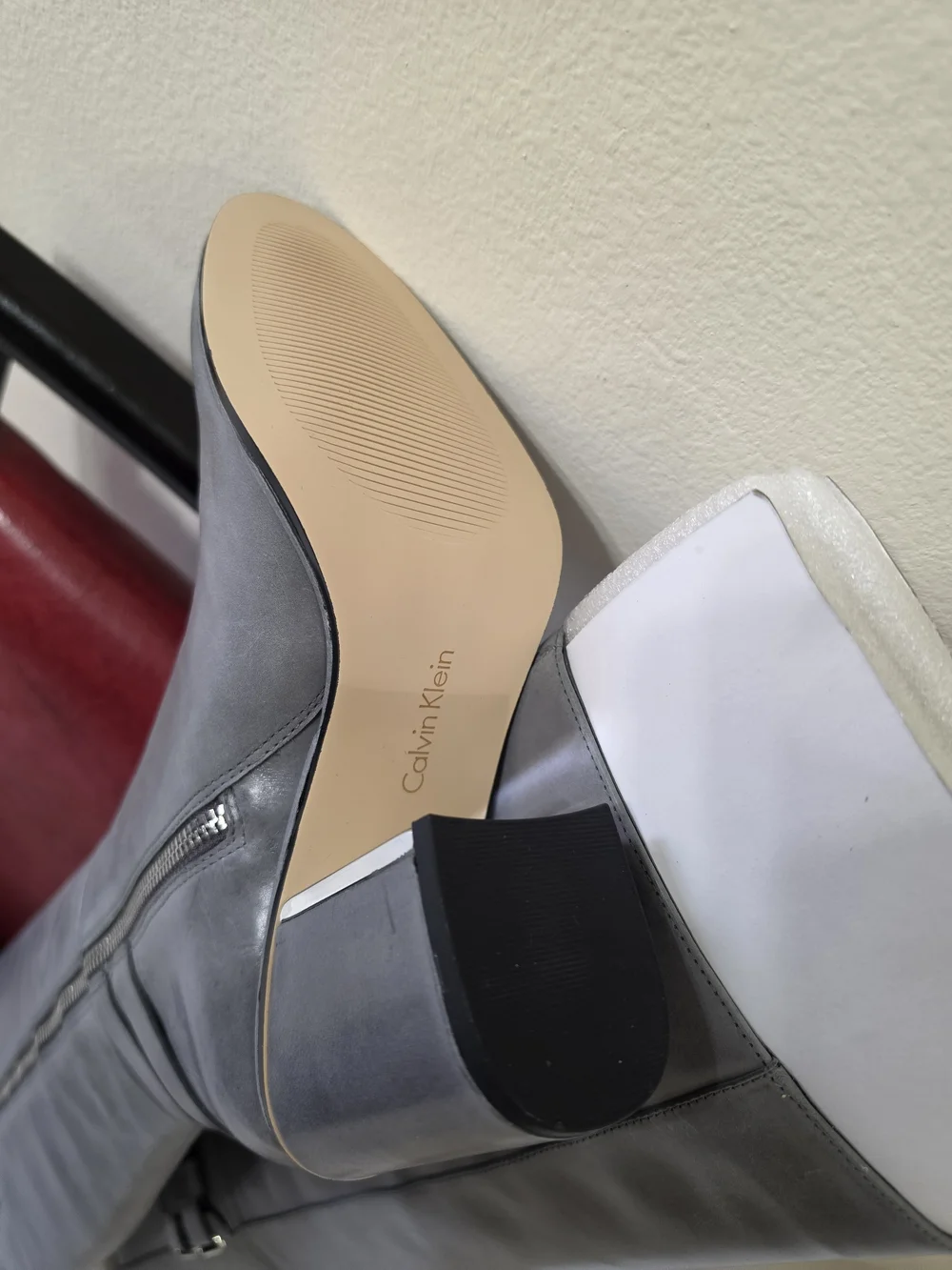 Calvin Klein Gray Knee-High Leather Boots